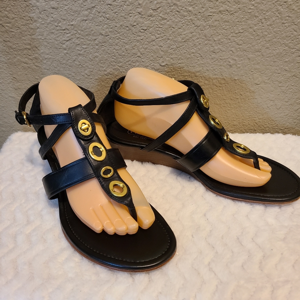 Coach "Vicky" wedge leather sandal 9.5